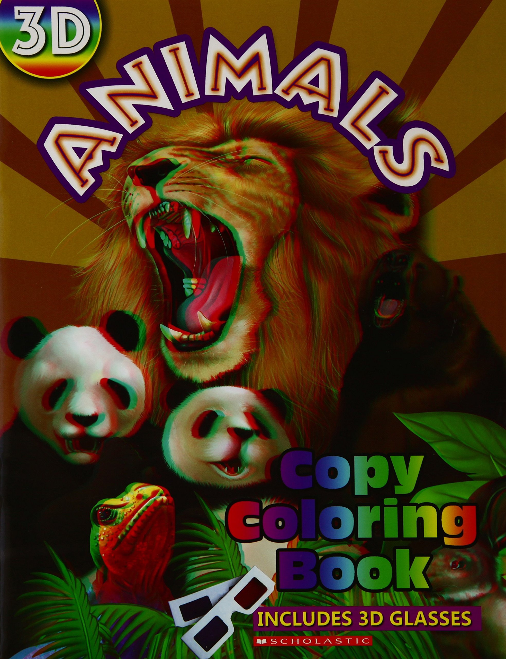 Scholastic: 3D Copy Coloring Book: ANIMALS - Includes 3D Glasses